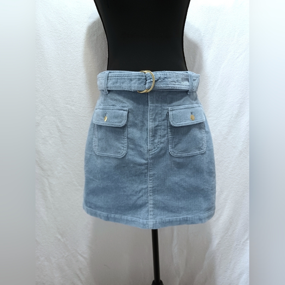 NWT LOFT Belted Corduroy Pocket Skirt Size 6P In Hazy Skies Color - Picture 2 of 7